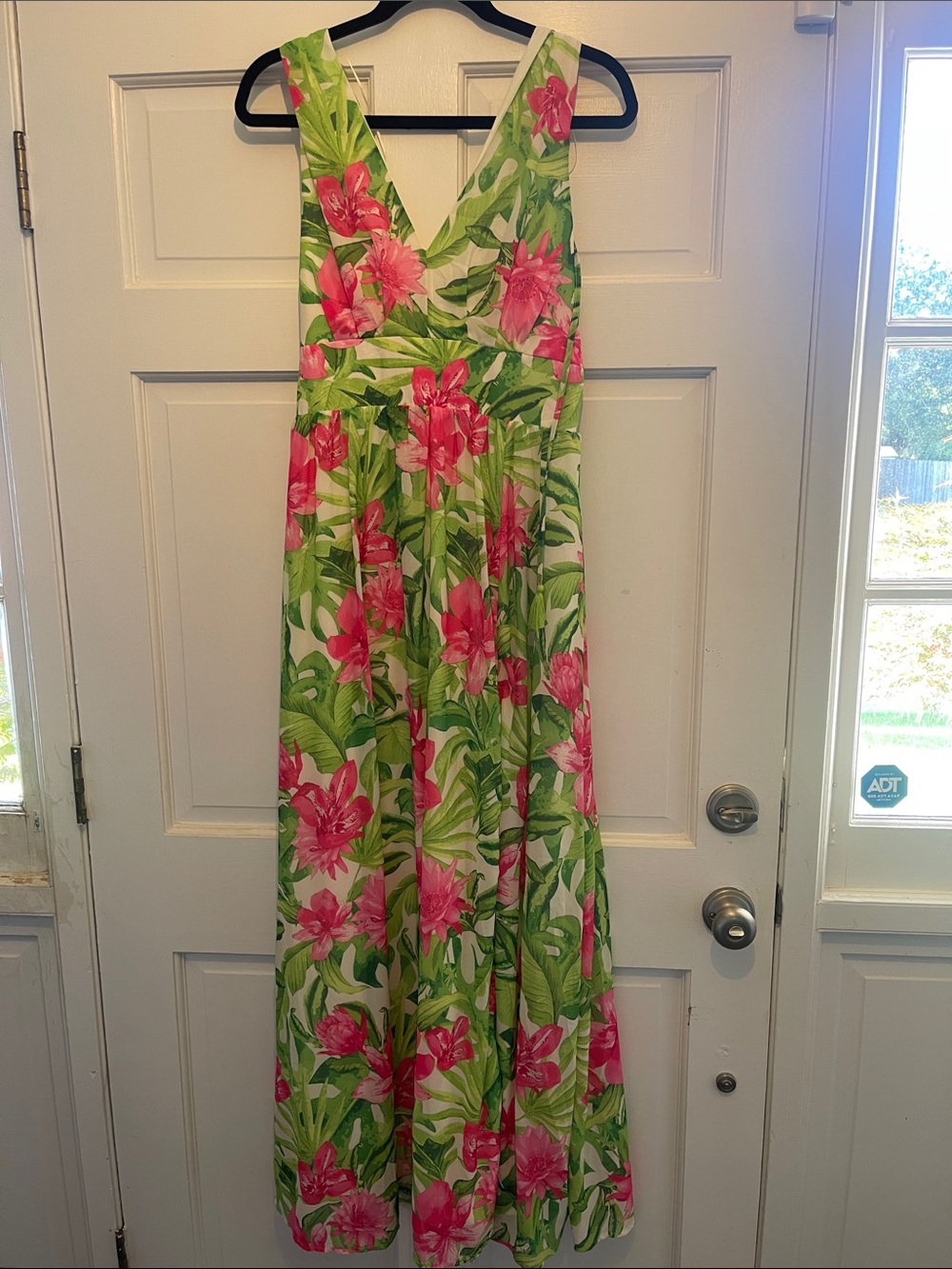 Flying Tomato Pink Tropical Floral Maxi Dress with Green Leaf Print